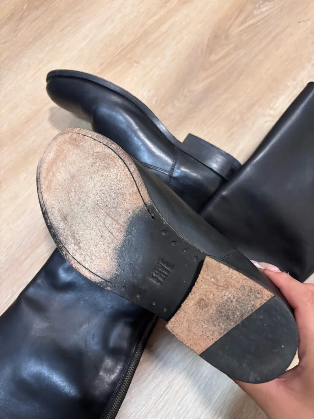 $388 Frye Women’s Melissa Black Leather Snap w/Zip Back Riding Boots -Size 8.5
